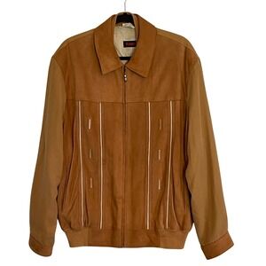 Torras Spain Mens Vintage‎ Suede and Silk Bomber Jacket Tan Brown Size 44 Zip Up